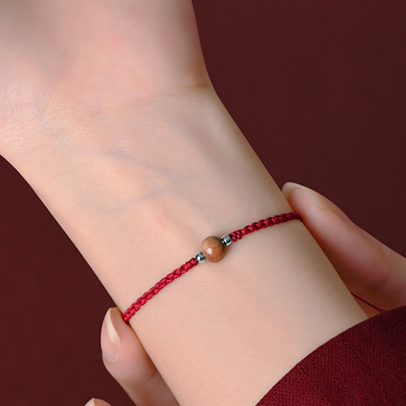 Buddha Stones Natürliche Pfirsich Holz Perle Glück Geflochtenes Armband Fußkettchen