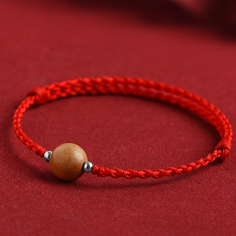 Buddha Stones Natürliche Pfirsich Holz Perle Glück Geflochtenes Armband Fußkettchen