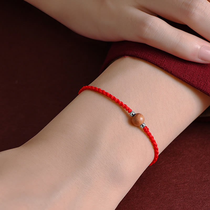 Buddha Stones Natürliche Pfirsich Holz Perle Glück Geflochtenes Armband Fußkettchen