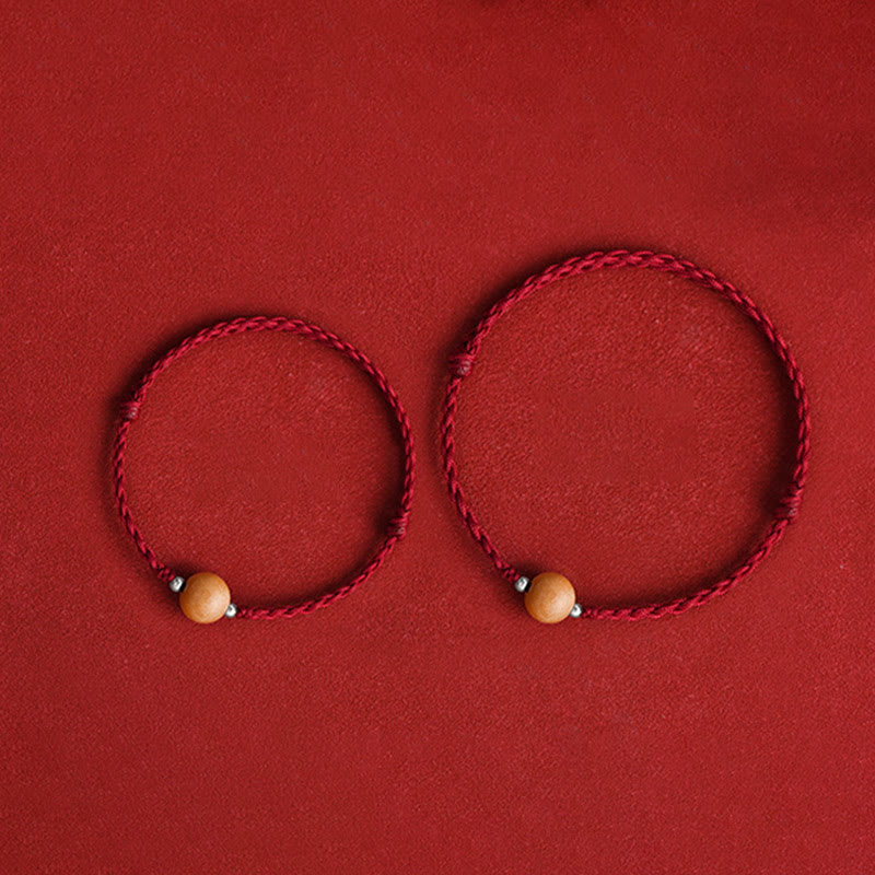 Buddha Stones Natürliche Pfirsich Holz Perle Glück Geflochtenes Armband Fußkettchen