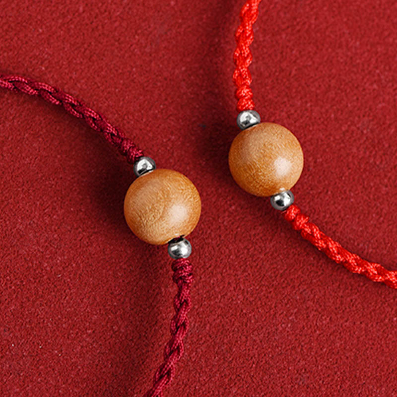 Buddha Stones Natürliche Pfirsich Holz Perle Glück Geflochtenes Armband Fußkettchen