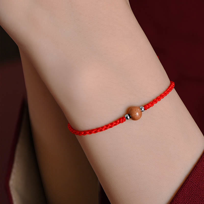 Buddha Stones Natürliche Pfirsich Holz Perle Glück Geflochtenes Armband Fußkettchen