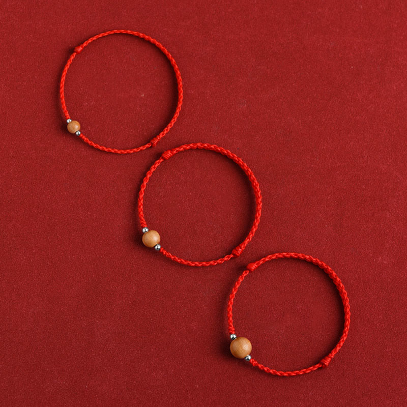 Buddha Stones Natürliche Pfirsich Holz Perle Glück Geflochtenes Armband Fußkettchen