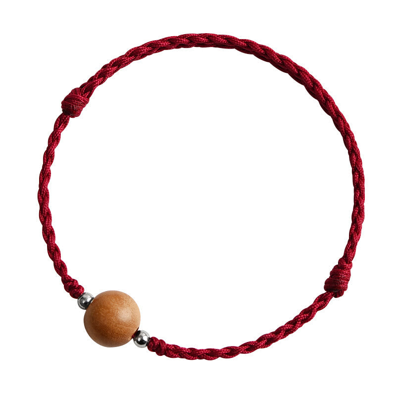 Buddha Stones Natürliche Pfirsich Holz Perle Glück Geflochtenes Armband Fußkettchen