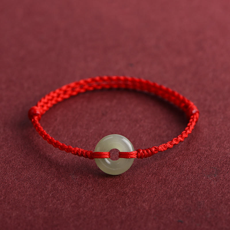 Pulsera trenzada para el tobillo con piedras de Buda, jade hetiano natural, hebilla de paz, protección y suerte