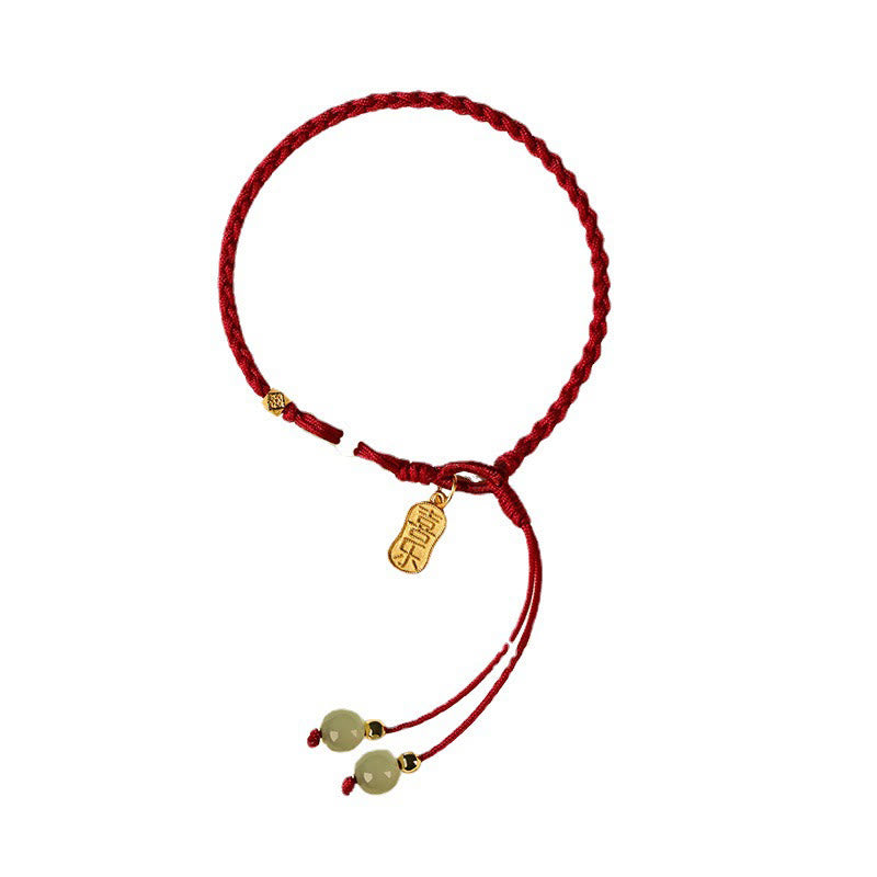 Buddha Stones Natürliche Hetian Jade Peace Schnalle Rote Schnur Glück Geflochtenes Armband