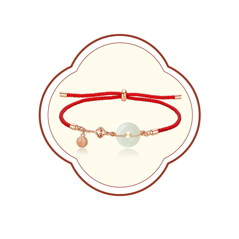 Pulsera de plata de ley 925 con piedras de Buda, jade hetiano natural, hebilla de paz, hilo rojo, protección del carácter Fu