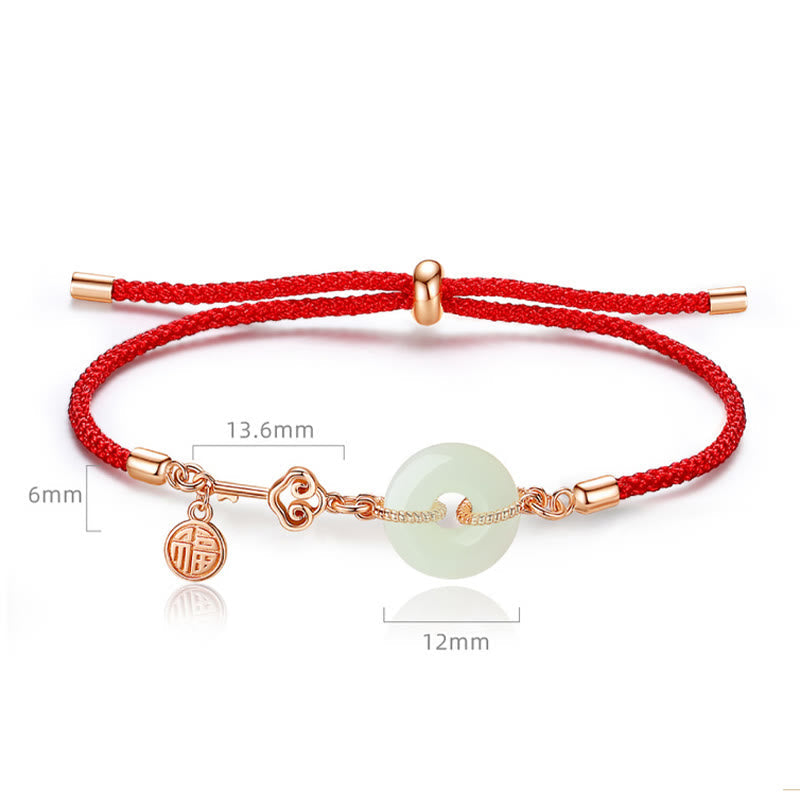 Pulsera de plata de ley 925 con piedras de Buda, jade hetiano natural, hebilla de paz, hilo rojo, protección del carácter Fu