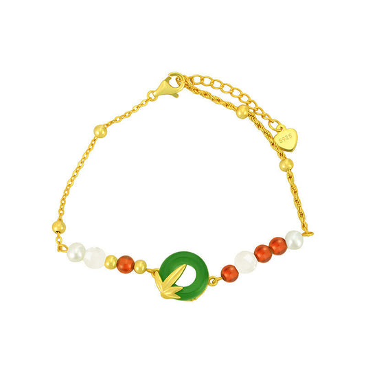 Buddha Stones 925 Sterling Silver Green Chalcedony Peace Buckle Bamboo Calm Bracelet