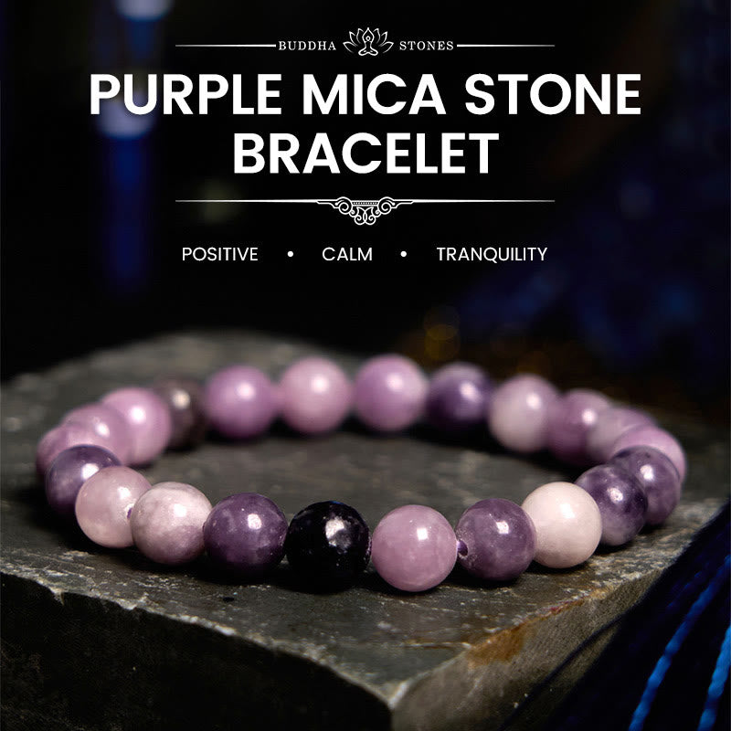Pulsera positiva de piedra de mica morada Buddha Stones