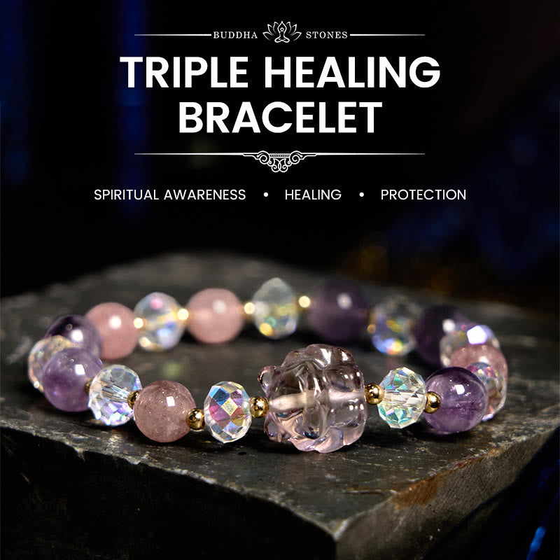 Buddha Stones Amethyst Erdbeerquarz Weißer Kristall Neunschwänziger Fuchs Meditationsarmband