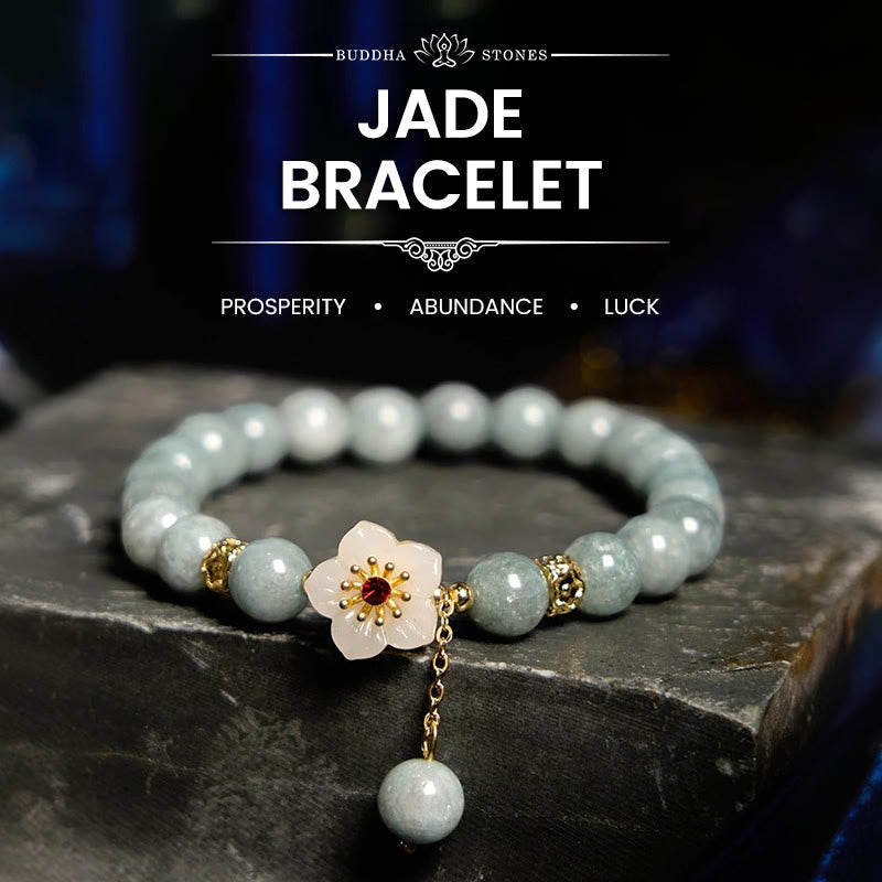 Pulsera de jade con flor de la abundancia y piedras de Buda