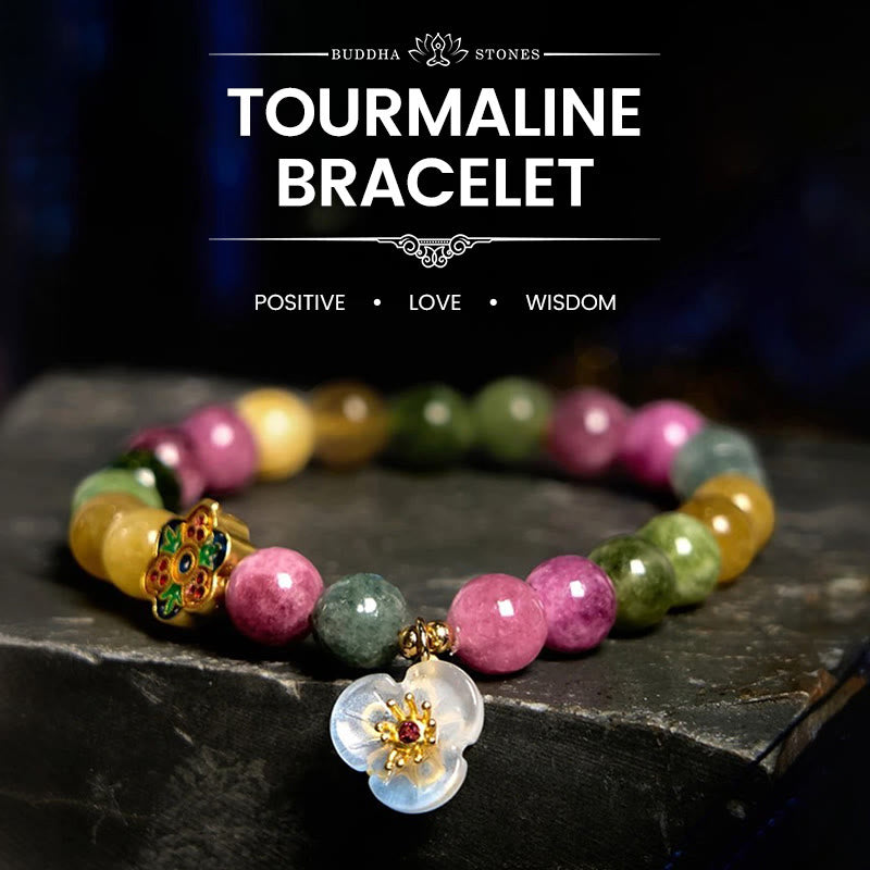 Pulsera de flor de la sabiduría con turmalina y piedras de Buda