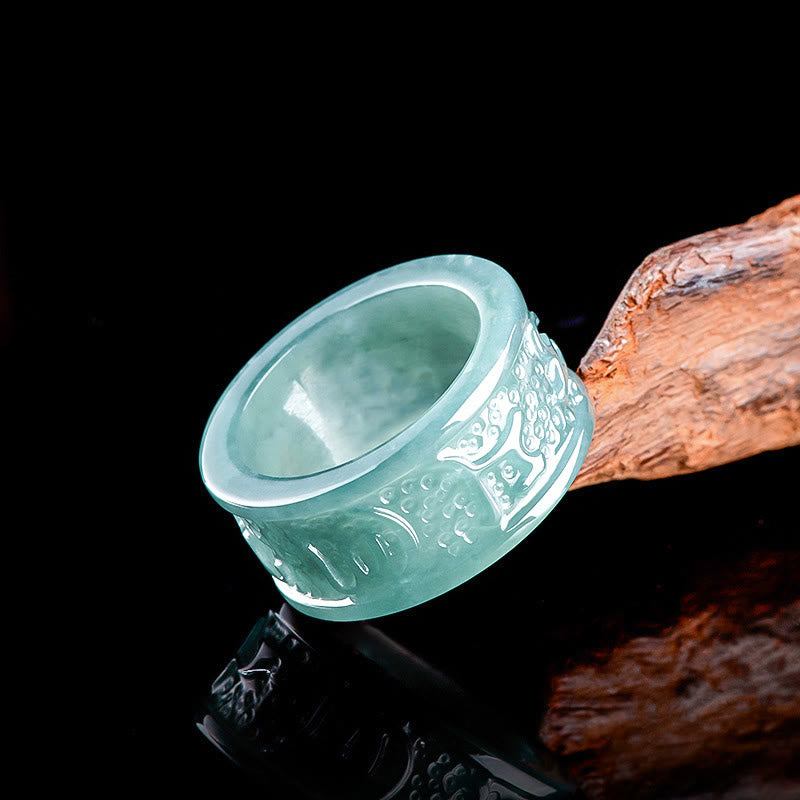 Buddha Stones Natürlicher Jade Om Mani Padme Hum Geschnitzter Wohlstandsring