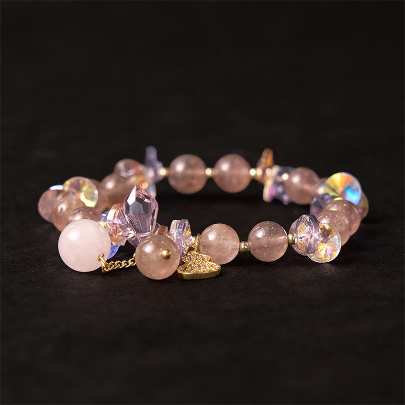 Buddha Stones Erdbeerquarz Kristall Kürbis Positives Armband