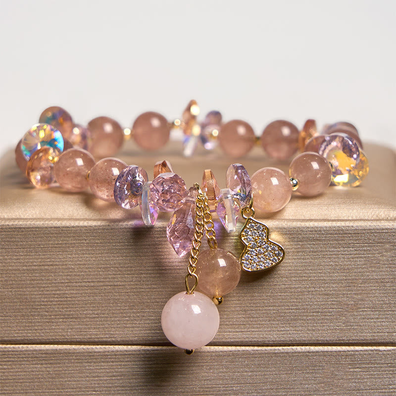 Buddha Stones Erdbeerquarz Kristall Kürbis Positives Armband