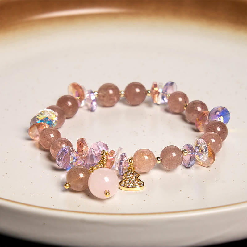 Buddha Stones Erdbeerquarz Kristall Kürbis Positives Armband
