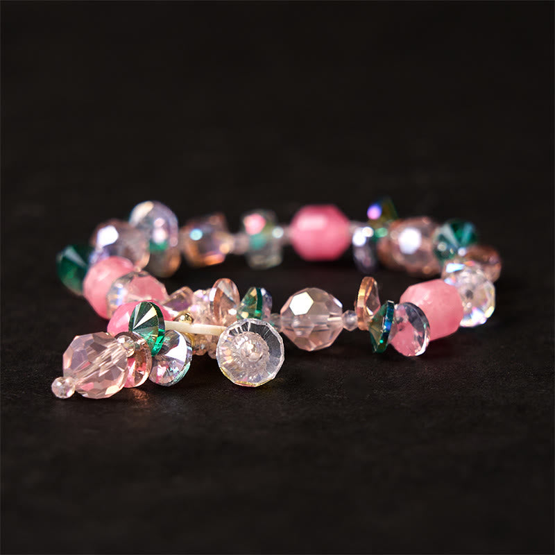 Pulsera de flores de cristal blanco con piedras de Buda, cristal rosa y verde