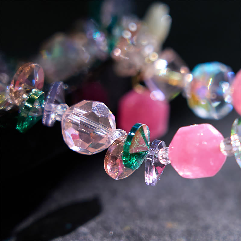 Pulsera de flores de cristal blanco con piedras de Buda, cristal rosa y verde