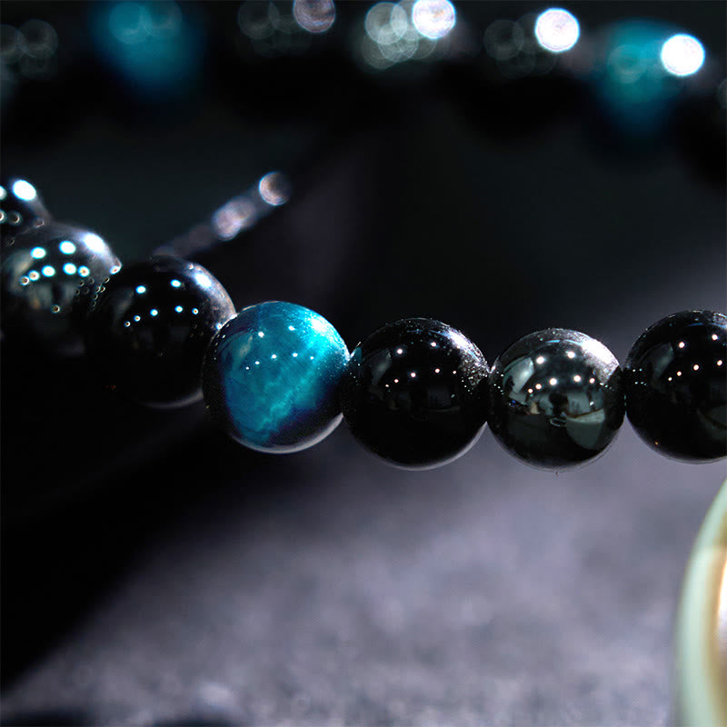Buddha Stones Armband aus natürlichem Tigerauge, Obsidian und Hämatit mit positiver Wirkung