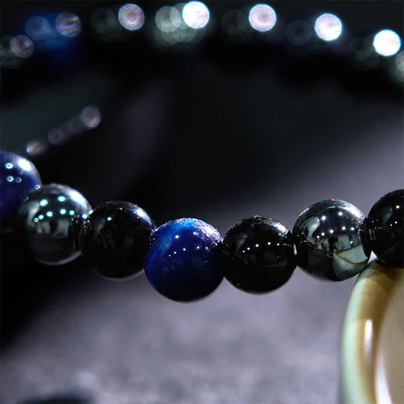 Buddha Stones Armband aus natürlichem Tigerauge, Obsidian und Hämatit mit positiver Wirkung