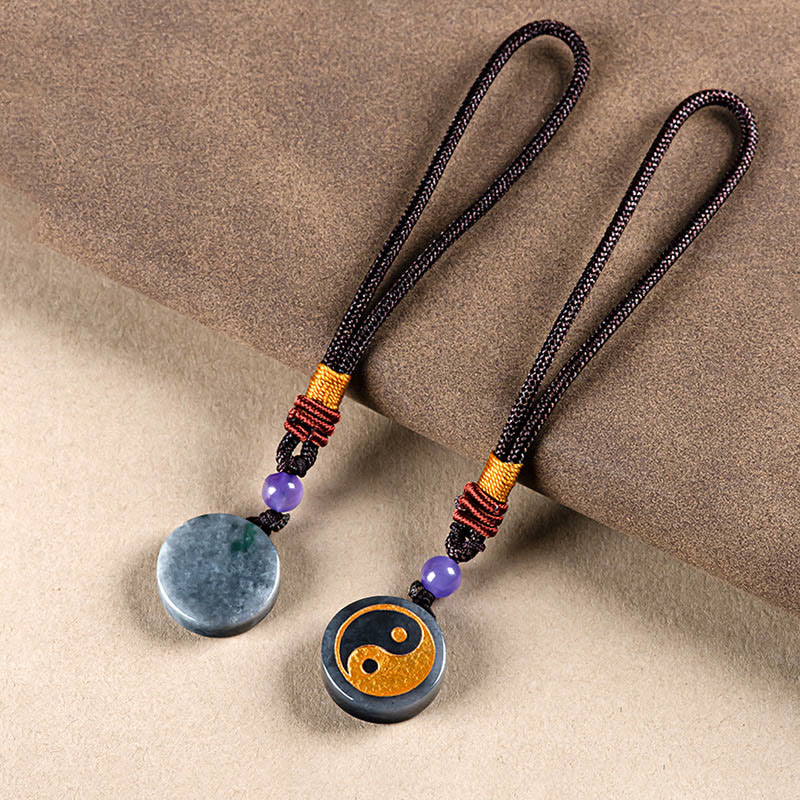 Llavero de protección de armonía con jade negro Yin Yang de piedras de Buda