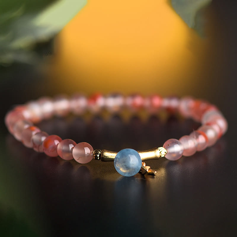 Buddha Stones Südroter Achat Aquamarin Perle Hetian Jade Bambus Blume Glücksarmband