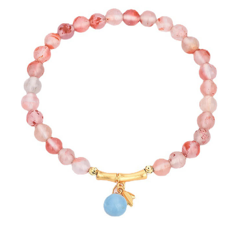 Buddha Stones Südroter Achat Aquamarin Perle Hetian Jade Bambus Blume Glücksarmband