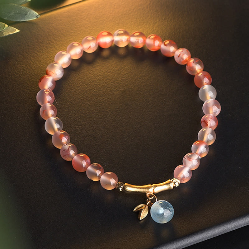 Buddha Stones Südroter Achat Aquamarin Perle Hetian Jade Bambus Blume Glücksarmband