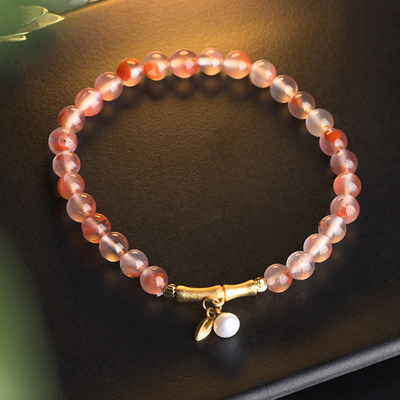 Buddha Stones Südroter Achat Aquamarin Perle Hetian Jade Bambus Blume Glücksarmband