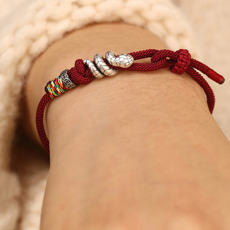 Pulsera de la suerte con anillo de moneda del Año de la Serpiente en plata de ley 925 con hilo rojo y piedras de Buda