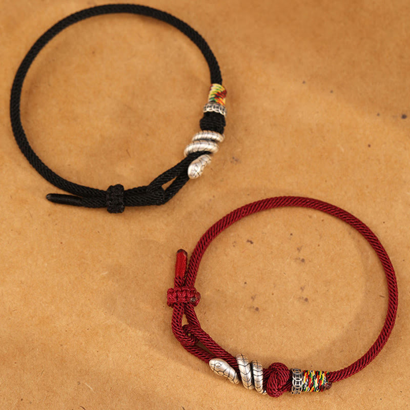 Pulsera de la suerte con anillo de moneda del Año de la Serpiente en plata de ley 925 con hilo rojo y piedras de Buda