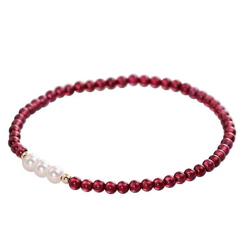 Pulsera protectora de perlas de granate pequeñas naturales de Buddha Stones