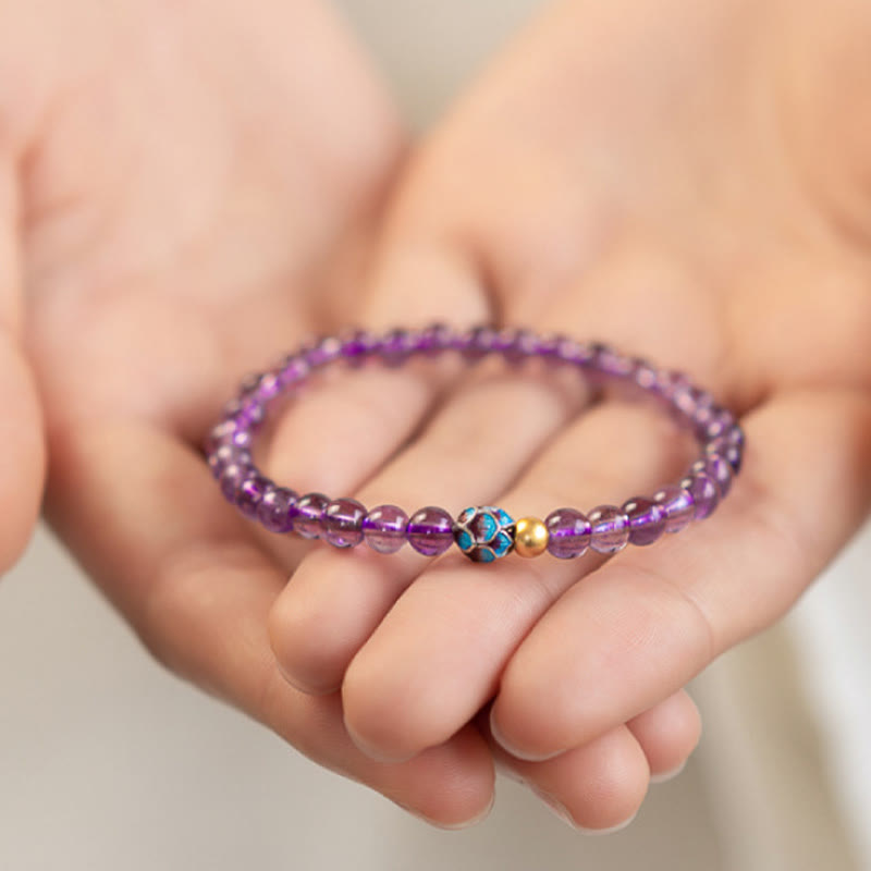 Pulsera de loto y amatista natural con piedras de Buda para la conciencia espiritual