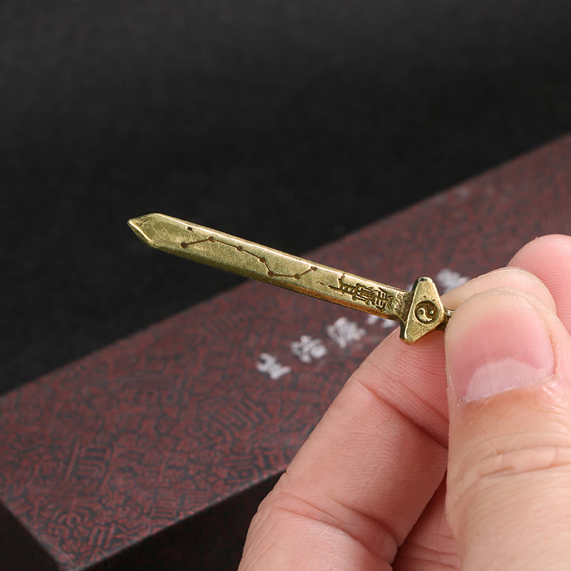Buddha Stones Vintage Yin Yang Copper Brass Sword Balance Necklace Pendant