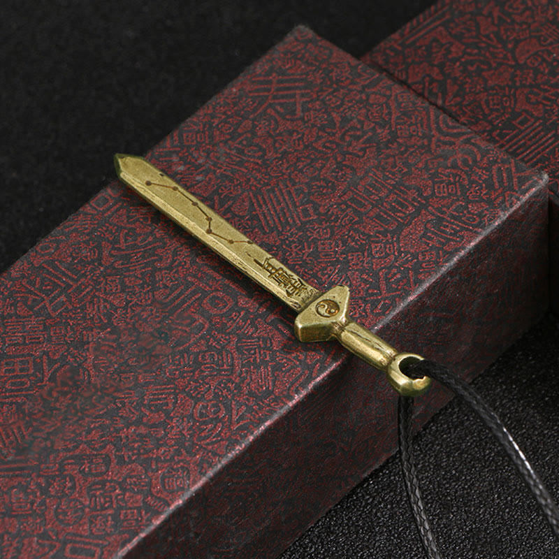 Buddha Stones Vintage Yin Yang Copper Brass Sword Balance Necklace Pendant