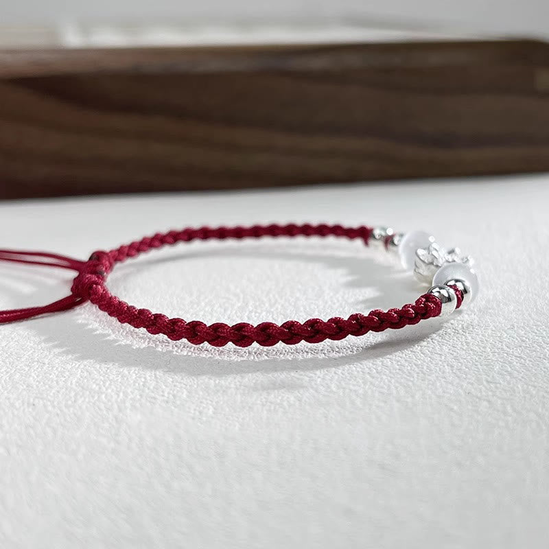Pulsera de hilo protector con cuentas de ojo de gato y diseño de loto en plata de ley 999 con piedras de Buda