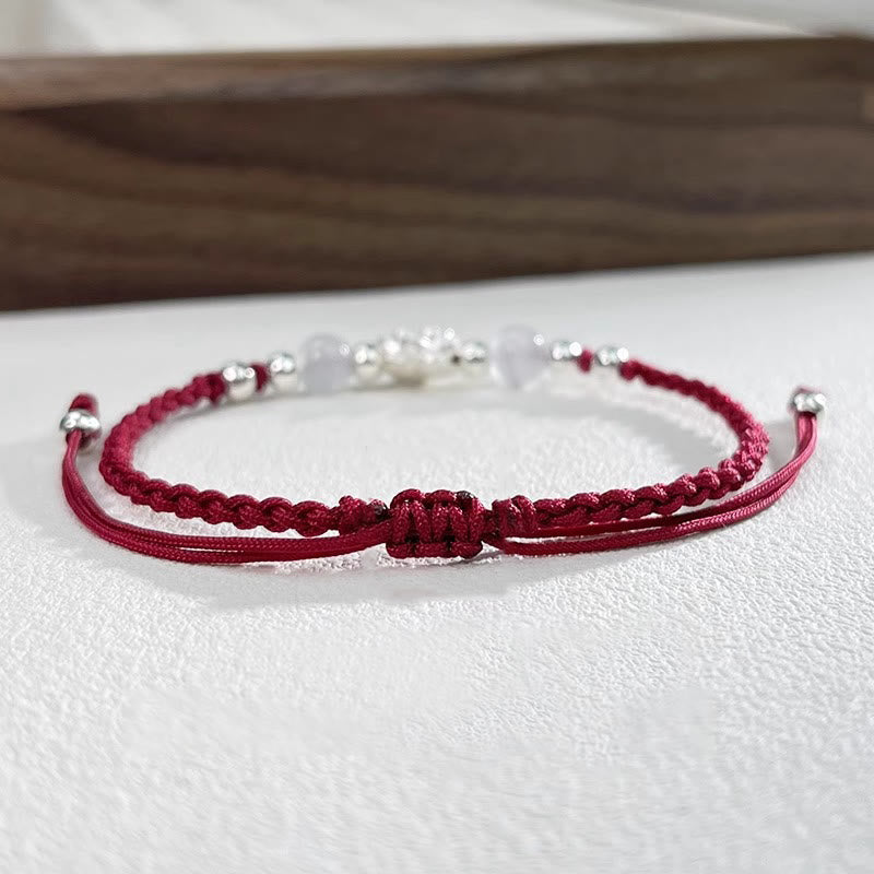 Pulsera de hilo protector con cuentas de ojo de gato y diseño de loto en plata de ley 999 con piedras de Buda
