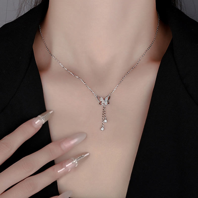 Collar con colgante de mariposa y piedra Tridacna de plata de ley 999 con piedras de Buda
