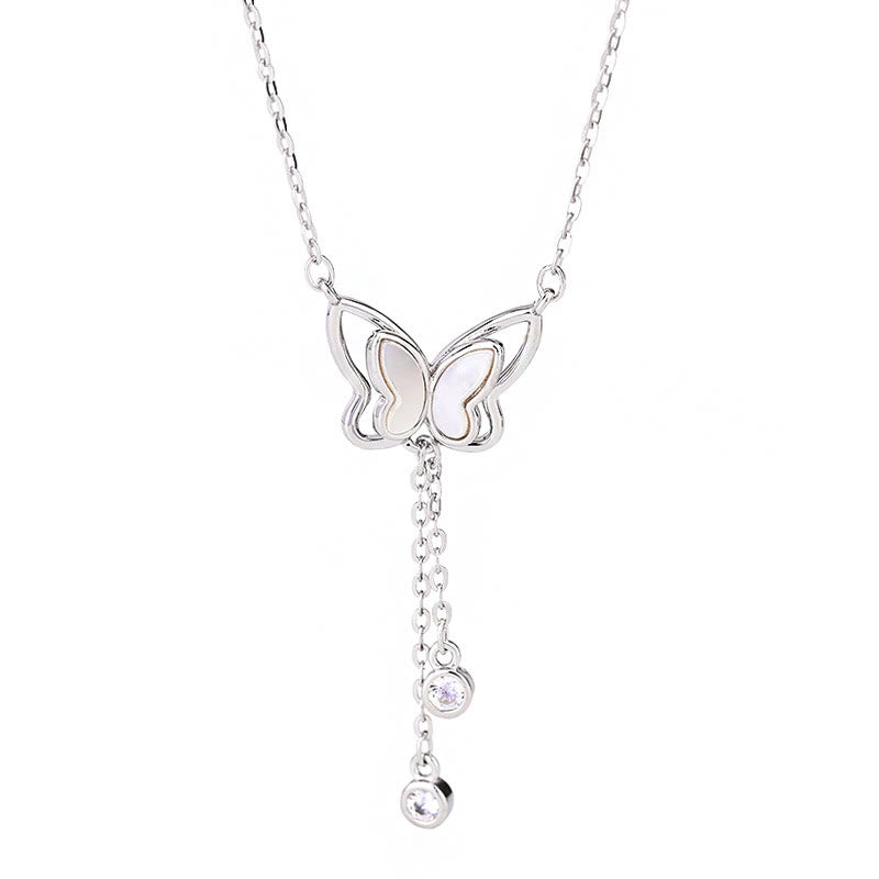 Collar con colgante de mariposa y piedra Tridacna de plata de ley 999 con piedras de Buda