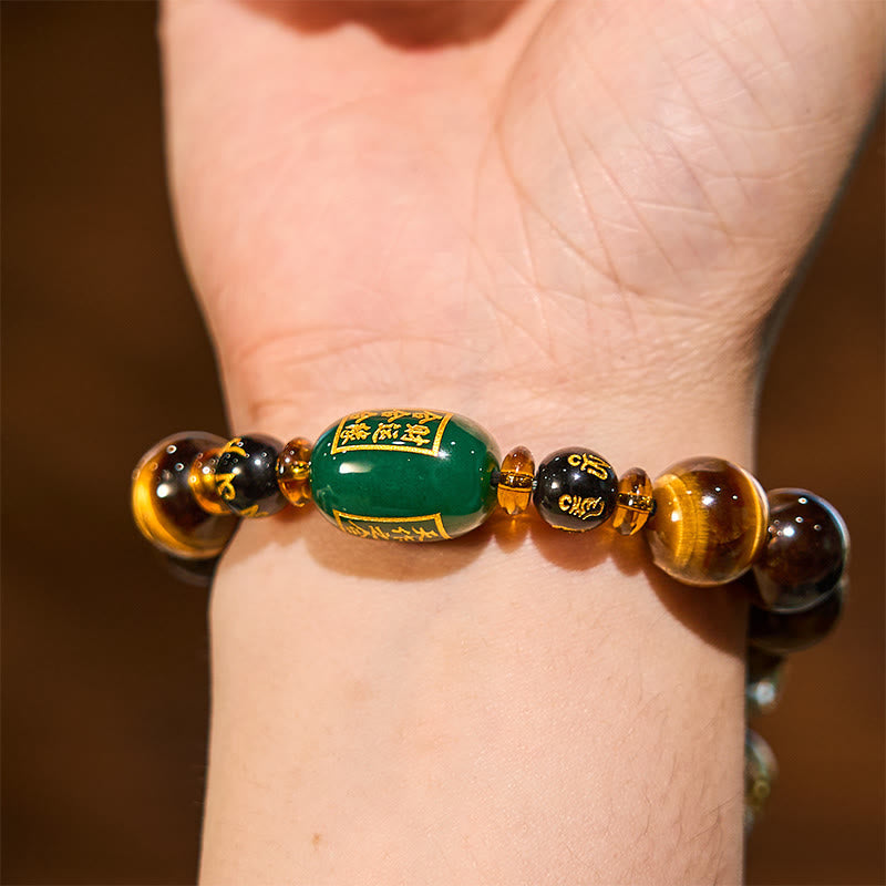 Pulsera de coraje de cristal blanco con ojo de tigre del zodíaco chino y piedras de Buda