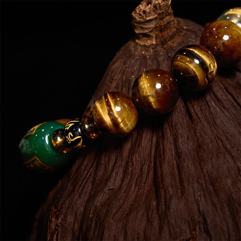 Pulsera de coraje de cristal blanco con ojo de tigre del zodíaco chino y piedras de Buda