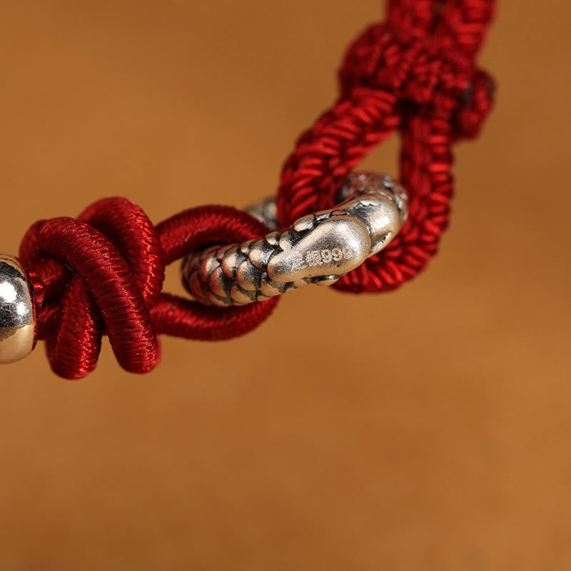 Pulsera de la suerte con hebilla de la paz del Año del Dragón en plata de ley 999 con piedras de Buda