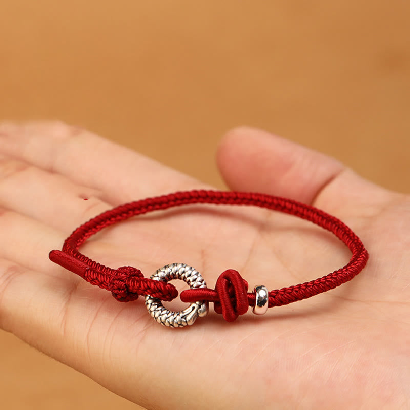 Pulsera de la suerte con hebilla de la paz del Año del Dragón en plata de ley 999 con piedras de Buda