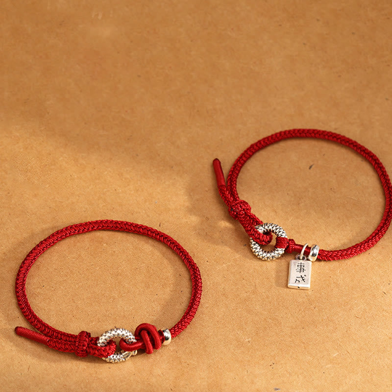 Pulsera de la suerte con hebilla de la paz del Año del Dragón en plata de ley 999 con piedras de Buda