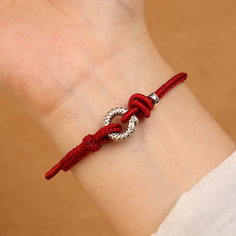 Pulsera de la suerte con hebilla de la paz del Año del Dragón en plata de ley 999 con piedras de Buda