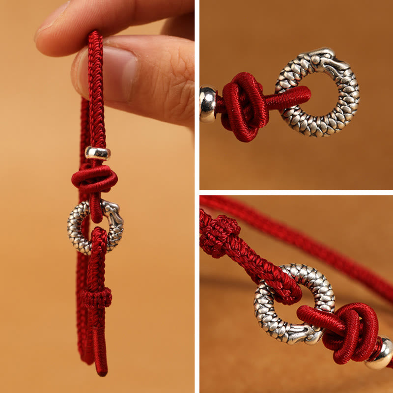 Pulsera de la suerte con hebilla de la paz del Año del Dragón en plata de ley 999 con piedras de Buda