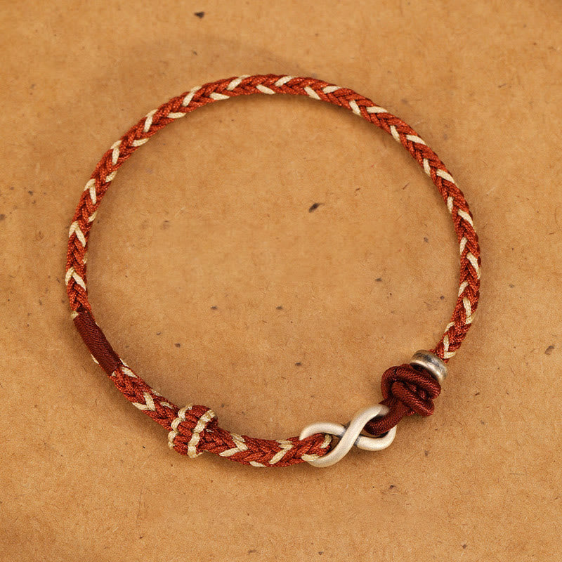 Buddha Stones Handgefertigtes 999 Sterling Silber Endlosknoten Unendlichkeitssymbol Glücksseil Armband