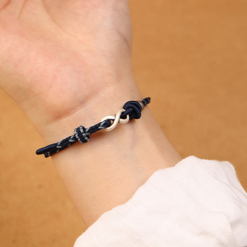Buddha Stones Handgefertigtes 999 Sterling Silber Endlosknoten Unendlichkeitssymbol Glücksseil Armband