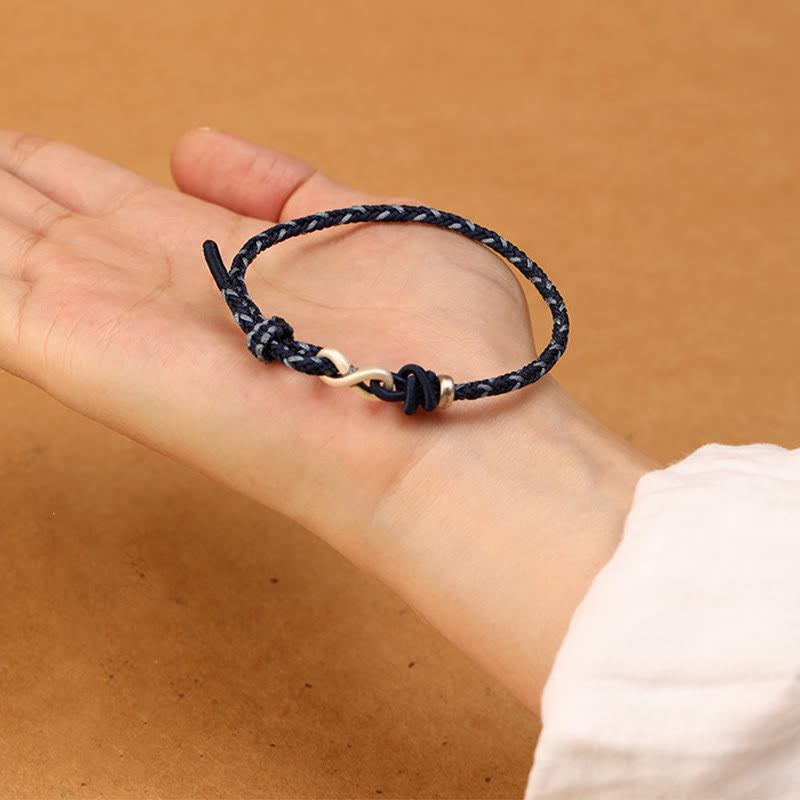 Buddha Stones Handgefertigtes 999 Sterling Silber Endlosknoten Unendlichkeitssymbol Glücksseil Armband